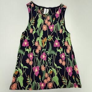 Anthropologie Meadow Rue S Navy Floral Embroidered Sleeveless Shift Dress Rayon